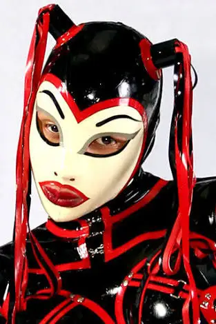 

Multi-color Sexy Black White Latex Hood Fetish Mask with Latex Ponytail