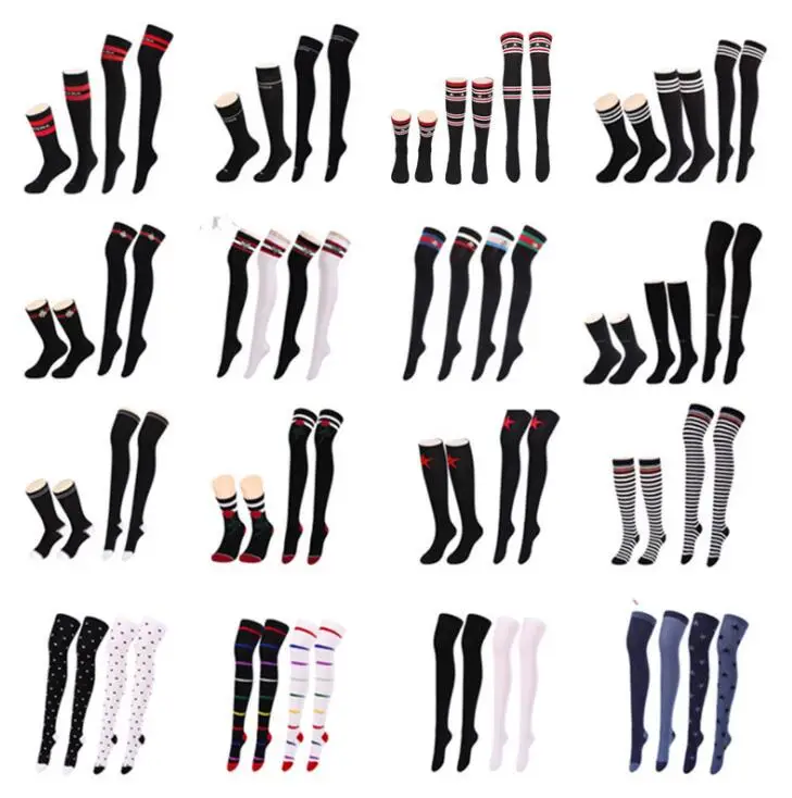 

free shipping Autumn new European and American street striped tide socks pure cotton student sports style and knee socks