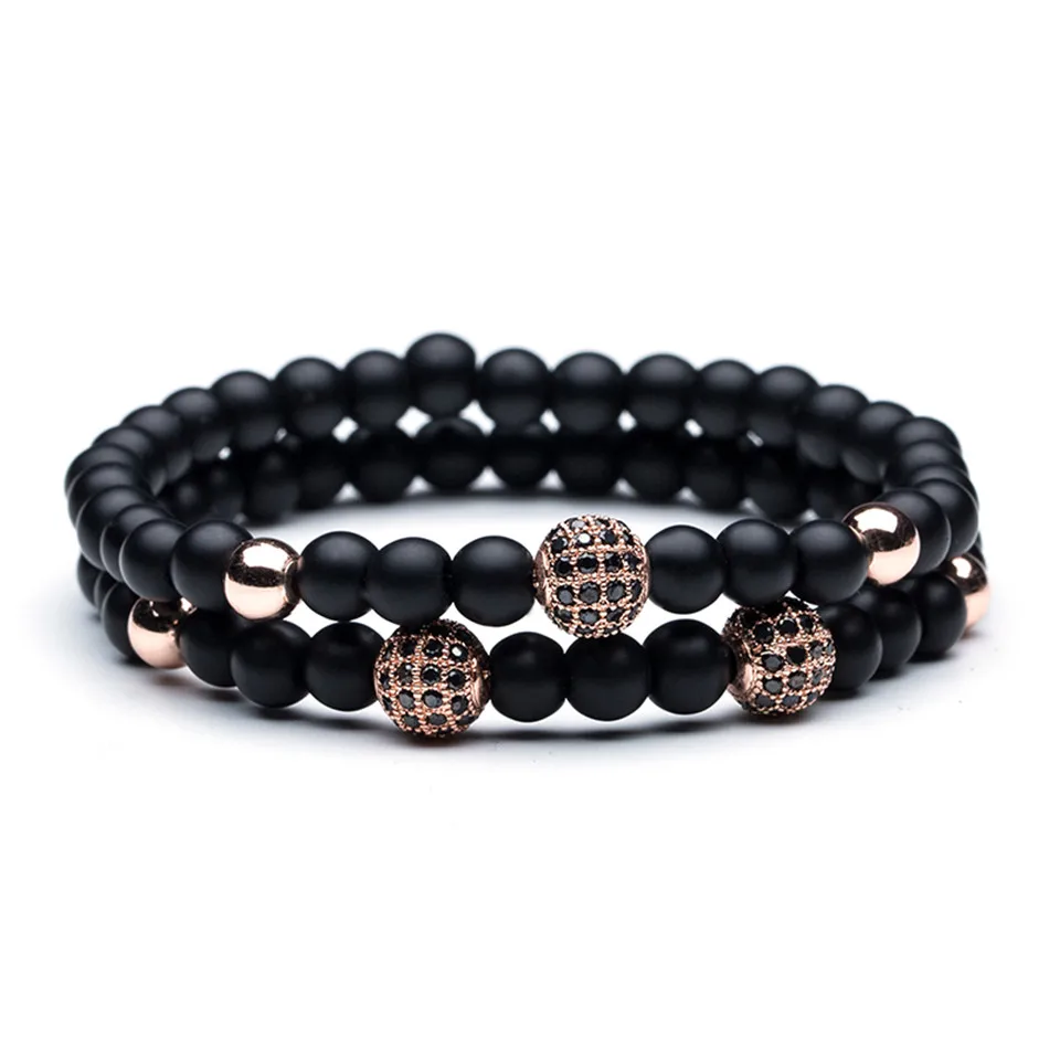 

Matte stone Mens bracelet High quality Natural stone head bead strand bracelet for men Charm Golden&Silver Elastic bracelets