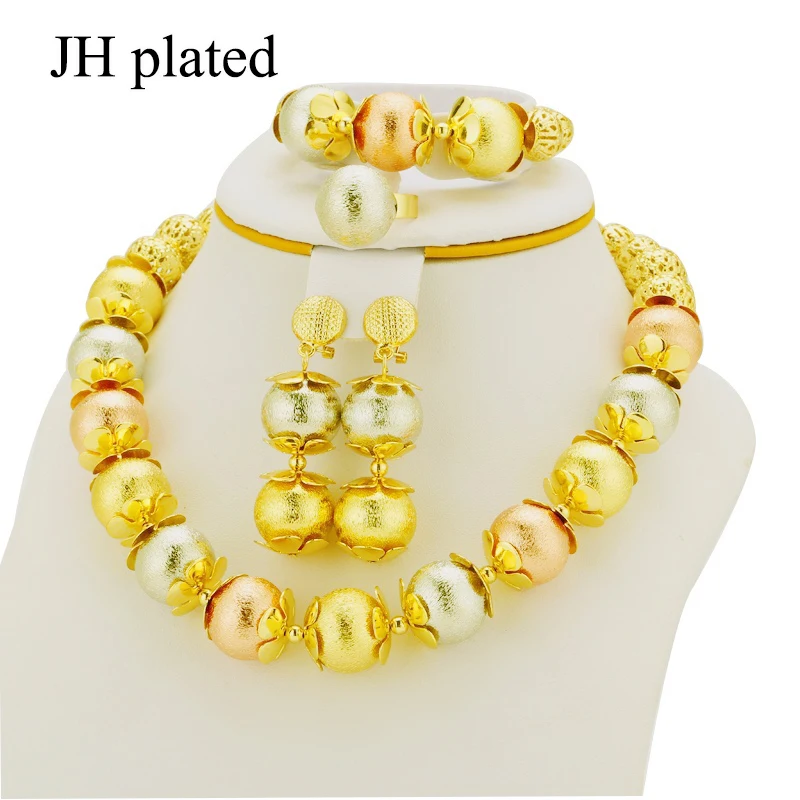 

JHplated Africa Gold color Colorful Ball Jewelry Set Beaded Ethiopian Two-Stones Set