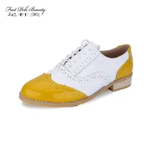 Брендовые туфли-оксфорды; женская обувь ручной работы из натуральной кожи на плоской подошве; цвет желтый, белый; женская кожаная обувь на шнуровке; оксфорды Bullock