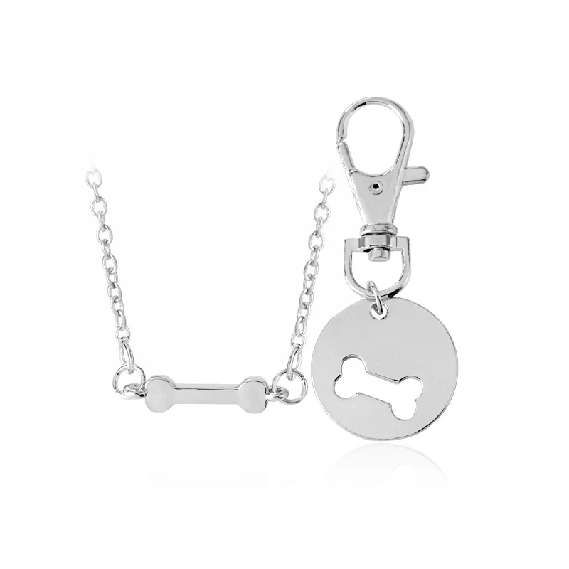 

Fashion 2 Pcs Best Friends Friendship Gold Silver Dog Bone Charm Tag Necklace Key Chain Owner and Dog Jewelry