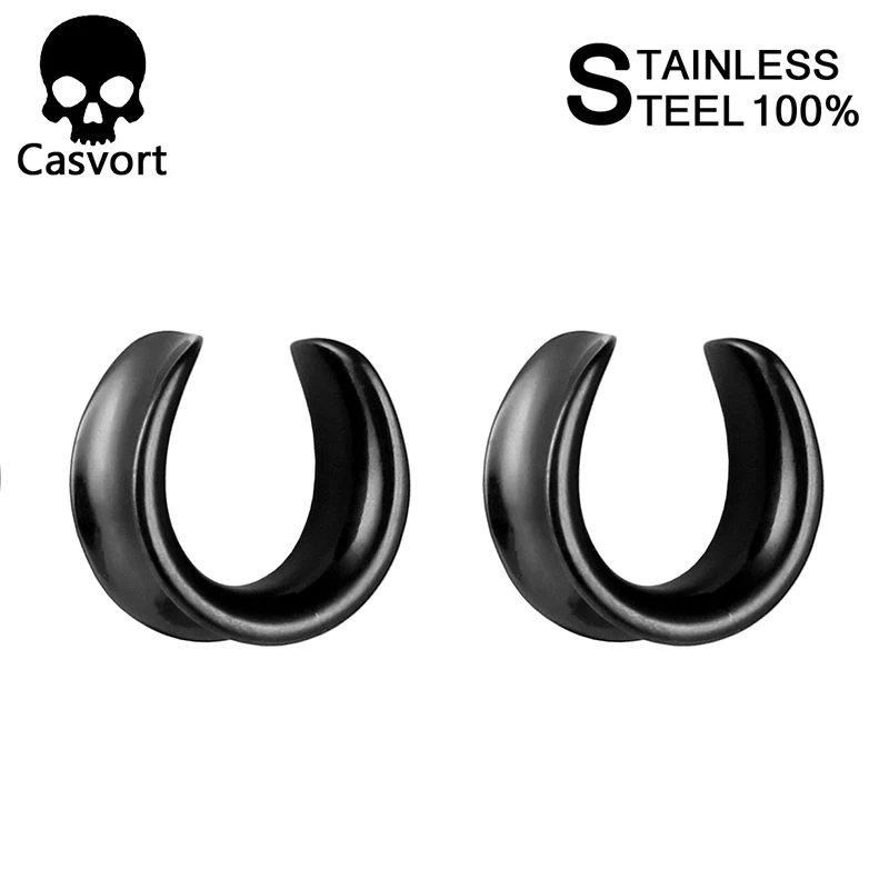 Casvort 2 PCS New Saddle Ear Tunnel Plug Piercing Ring Expander Studs Stretchers Fashion Body Piercing Jewelry Earrings Gift - Окраска металла: black