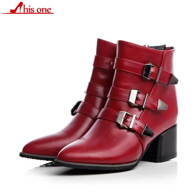 

2019 autumn winter new Europe and the United Kingdom British retro thick belt buckle boots Korean high-heeled elastic women's