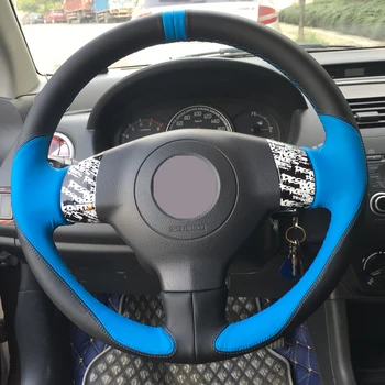 

Black Leather Light Blue Leather Light Blue Marker Car Steering Wheel Cover for Suzuki SX4 Alto Old Swift