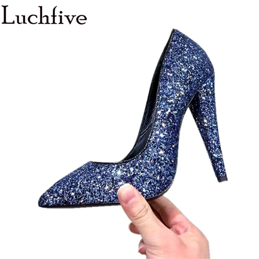 

Luchfive Bling Bling Crystal Pumps Women Runway Pointed Toe Horsehair Leopard Print Thin High Heels Genuine Leather Single Shoes
