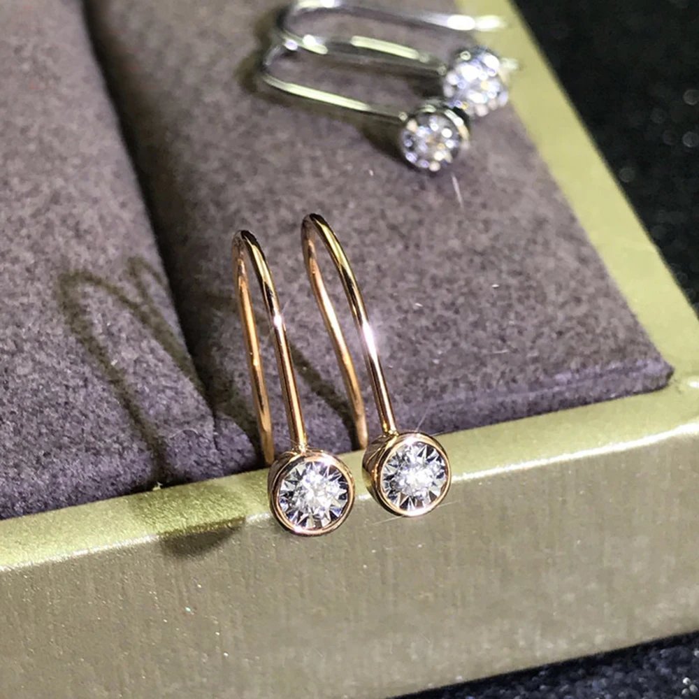 

2018 New 0.07ct Diamond earrings gold 18K Luxury Jewelry for women mini diamond jewelry hook earrings for women