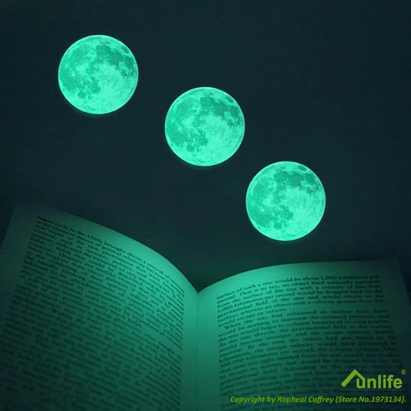 6 шт. светящиеся наклейки для ноутбука Funlife(TM) 5 см|glow in dark moon|glow darkglow the |