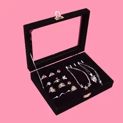 Mordoa 2018 бархат чехол Стекло крышка ювелирные изделия кольца/Цепочки и ожерелья/Серьги Дисплей Коробка лоток держатель коробка для хранения