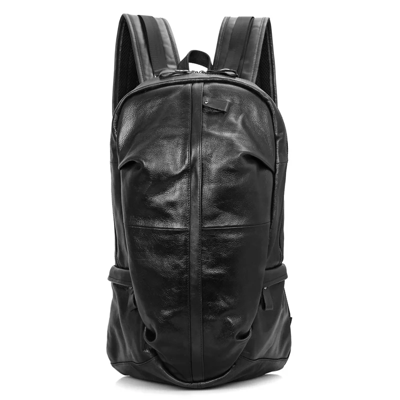 Woosir schwarzer Ziegenleder-Rucksack mit Frontdisplay