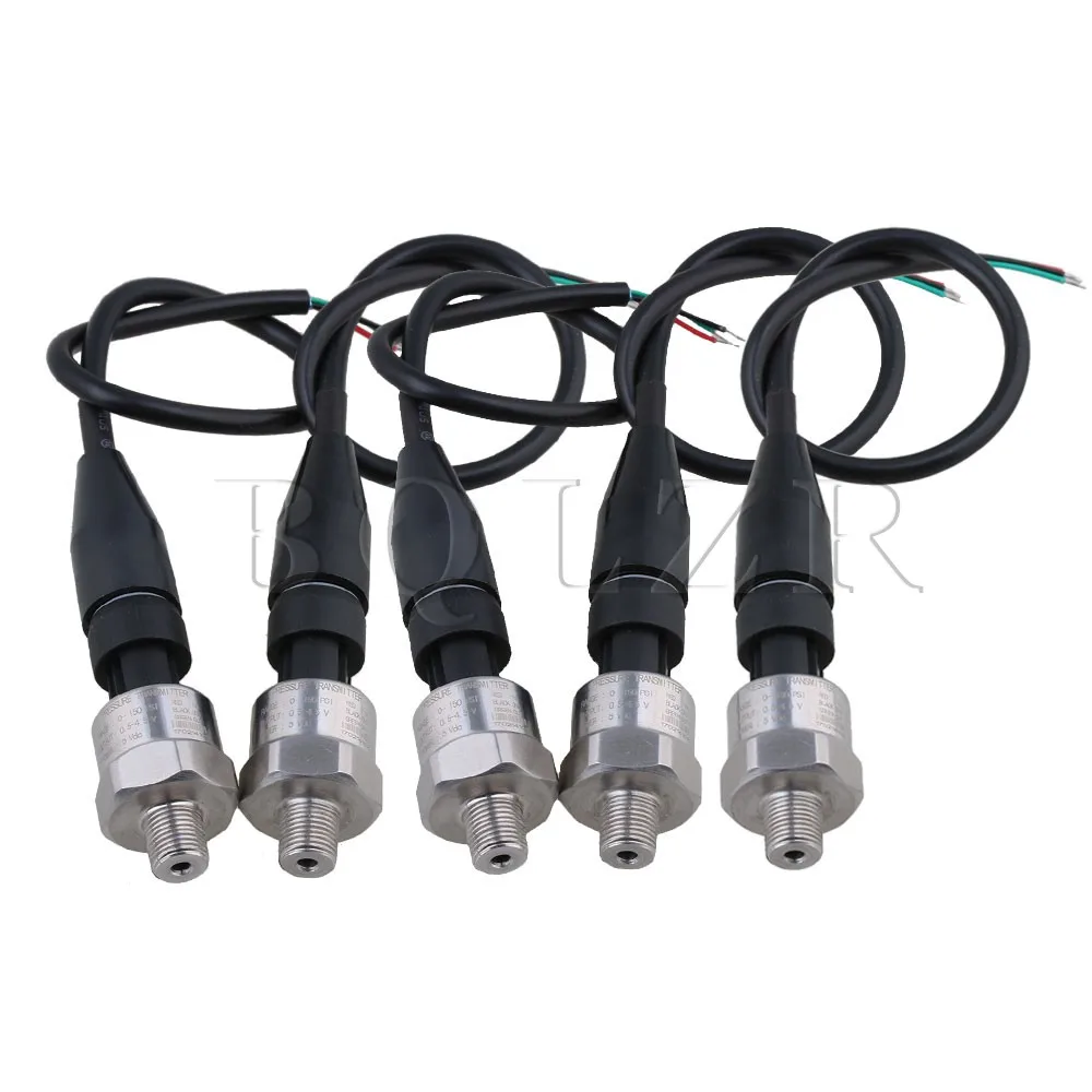 

BQLZR DC 5V Stainless Steel 150psi Pressure Sensor Transducer NPT1/8 Pack of 5