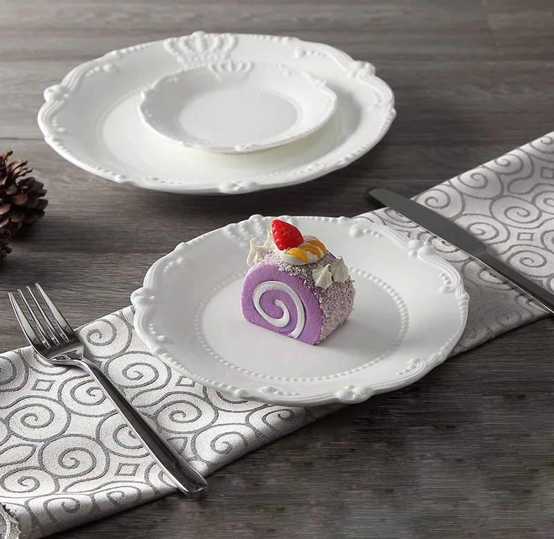 6'' 8'' 10 '' Royal Crown Relief Ceramic Dinner Plate Set Porcelain Main Dish Serving Tray Tableware For Restaurant Home Cafe