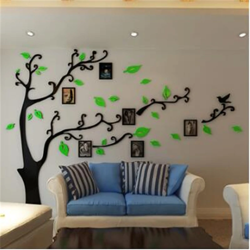 

Hot ! 2015 New Creative 3D DIY Acrylic Mirror Wall stickers Tree Photo Frame Modern Living room Sofa TV background Wall Sticker
