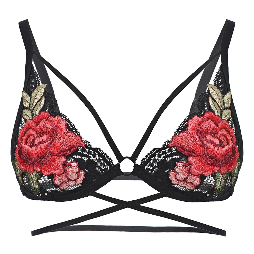 Sexy lingerie Underwear Bras Rose Embroidery Strappy Bralette ...