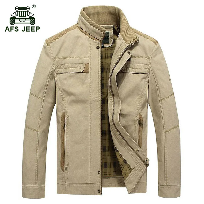 

AFS JEEP 2017 Europe middle age men autumn casual brand khaki plus size jacket coat spring man 100% pure cotton amry green coats