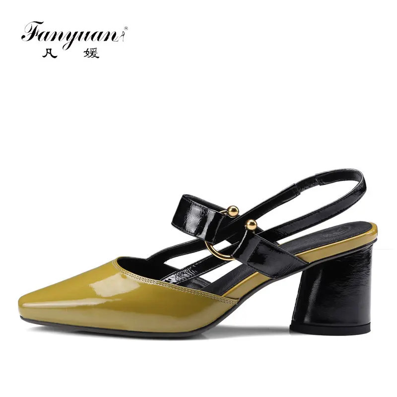 

Fanyuan Genuine Leather Mature Ladies Work Dress Pumps Pointed Toe Summer Shoes Mixed Colors Women's Ankle Strappy Sandal Grey