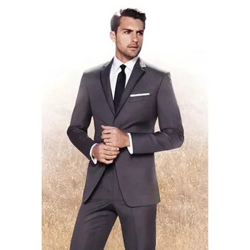 

2018 slim fit Dark gray Mens Suit Tuxedo costume homme Slim Fit Groomsman grey Bridegroom wedding suits for men ( jacket+Pants)