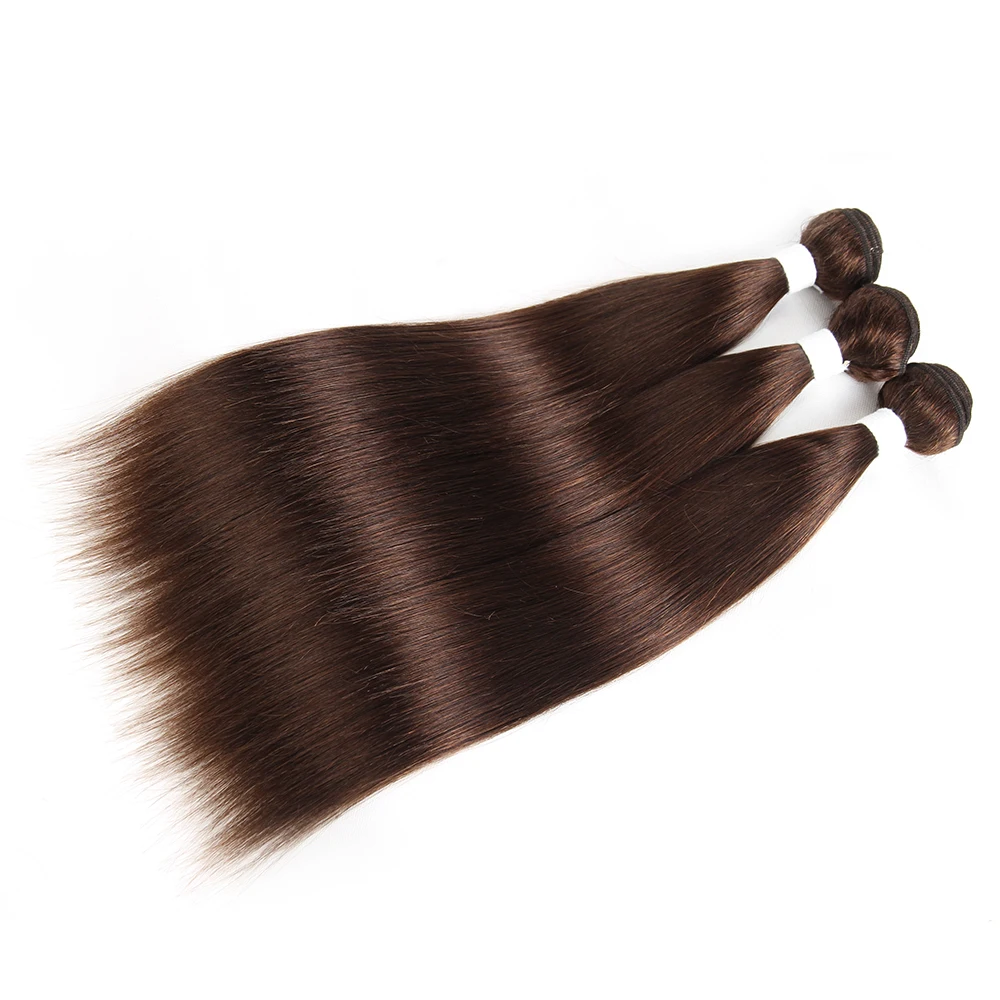 Medium Brown Human Hair Bundles With Closure 3PCS Brazilian Hair With Closure Brazilian Straight Hair Extension