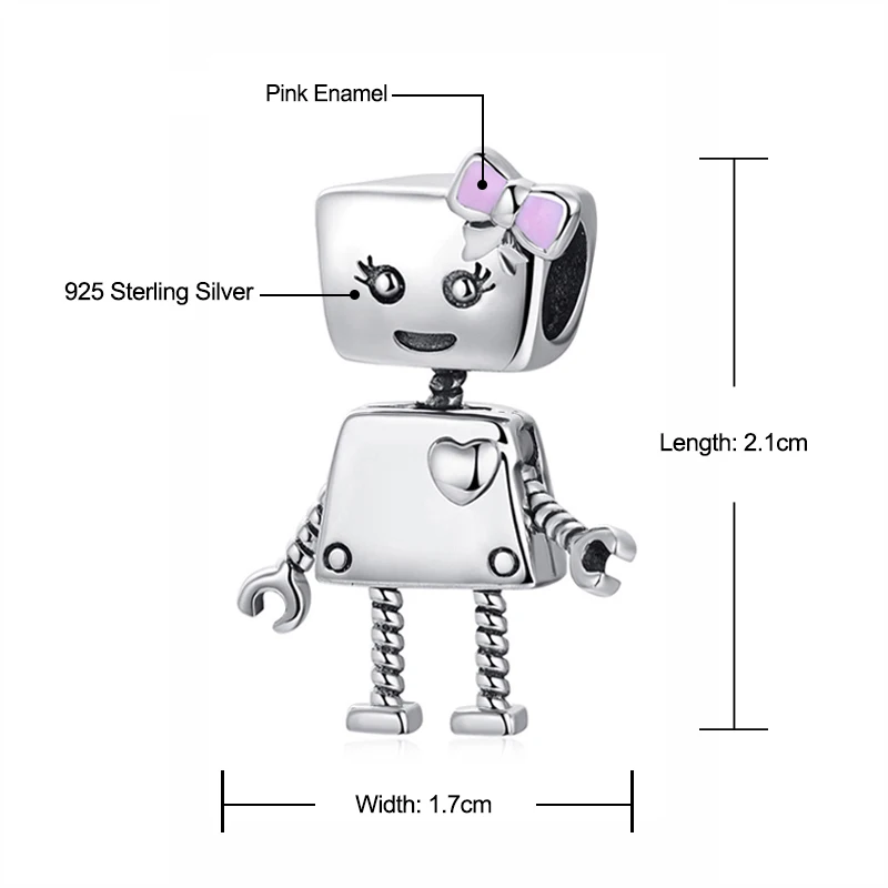 NBSAMENG Горячая бусина Розовая эмаль сила любовь сердце кулон «робот» Шарм Подходит Pandora Браслеты DIY ювелирные изделия