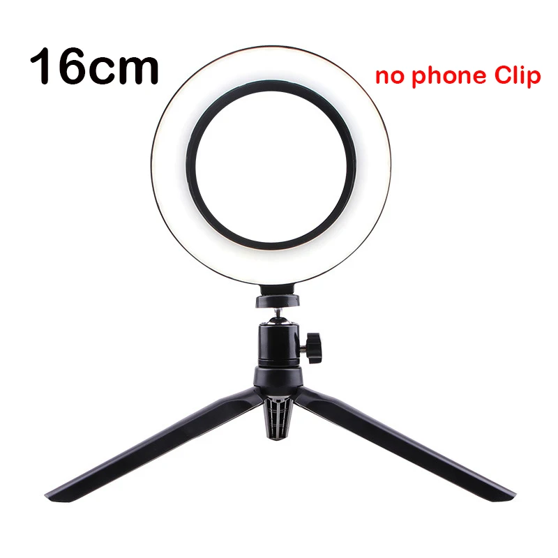 selfie ring light usb Interface Dimmable LED Camera Phone Photography Video Makeup Lamp With Tripod cell Phone Clip with holder - Color: 16cm no phone Clip