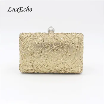 

LuxEcho HANDBAGS Golden black handbags single Chain Bride wedding purse Fashion party evening bags Day clutches Golden/silver