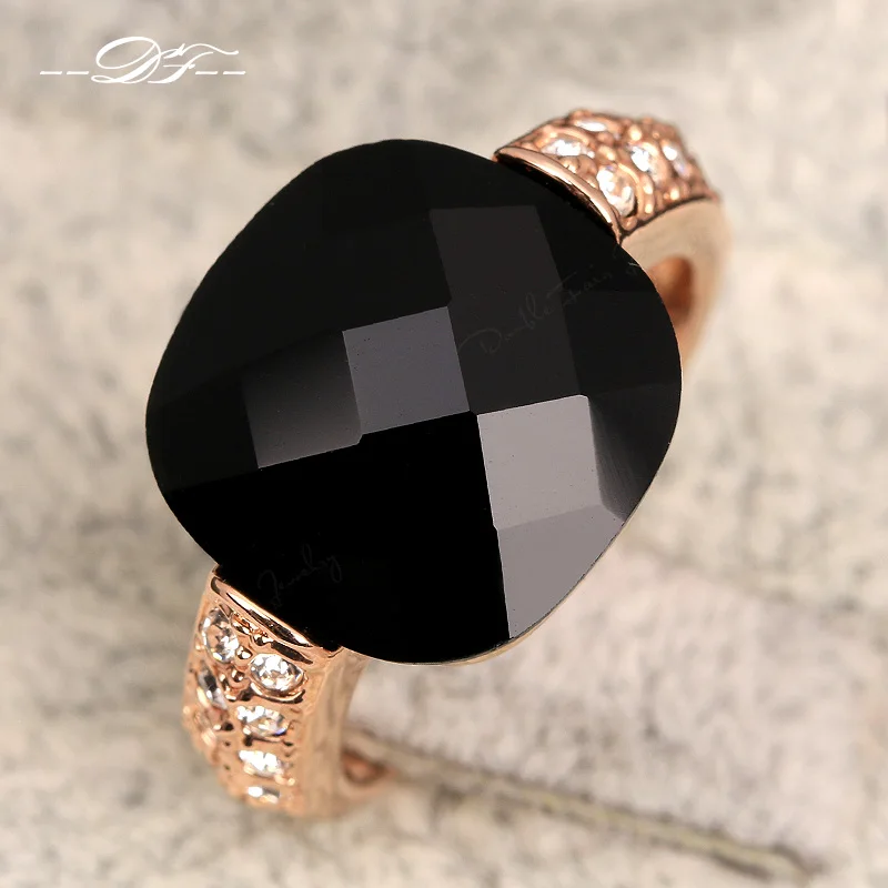 

Anti Allergy Black Party Rings Silver/Rose Gold Color Cubic Zirconia Retro Fashion Brand Jewelry For Women/Girls Anel DFR339