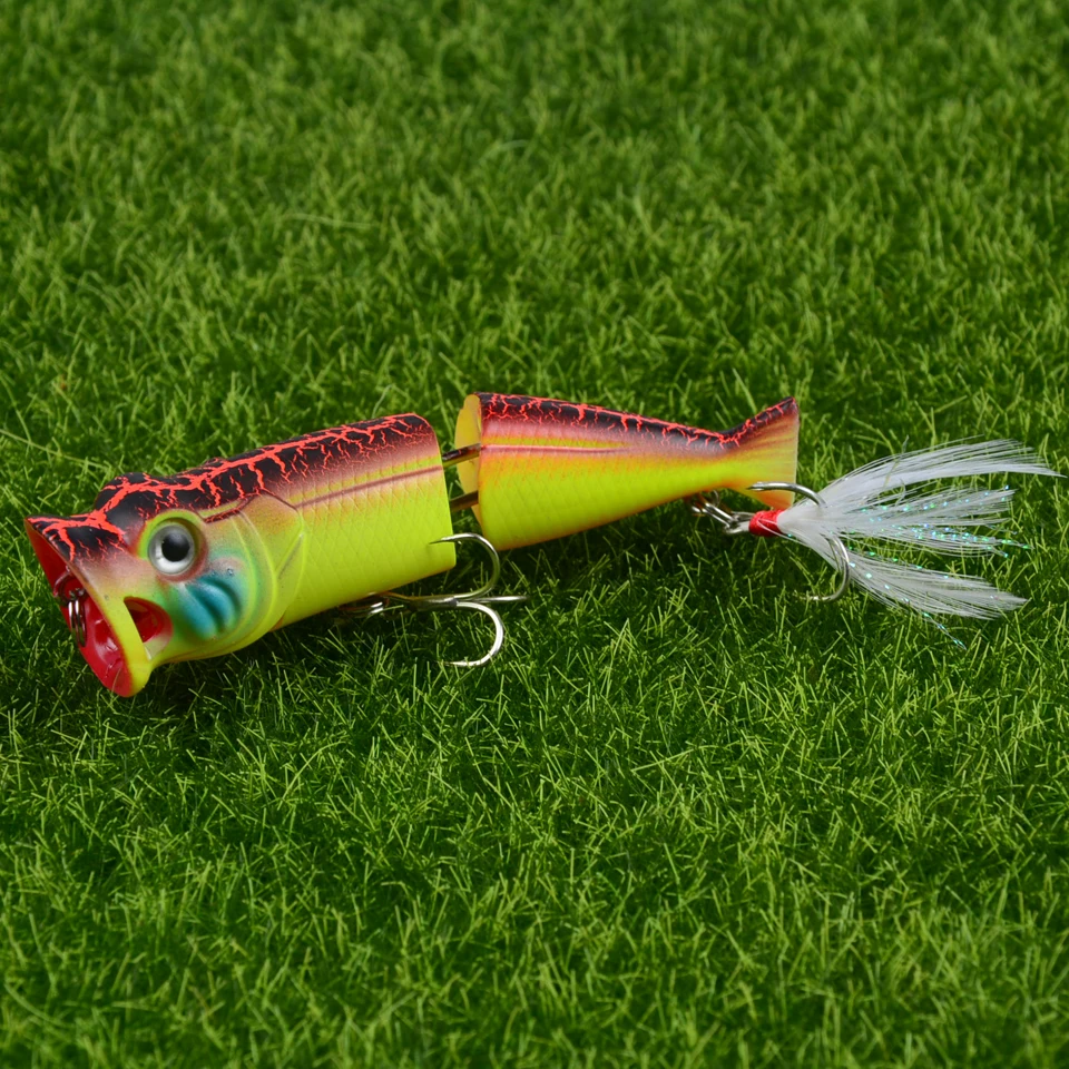 

1pcs Popper Lure with Feather Hooks 8cm 11g Two Sections Fishing Lure Hard Fishing Bait Topwater Wobbler Isca Artificial Pesca