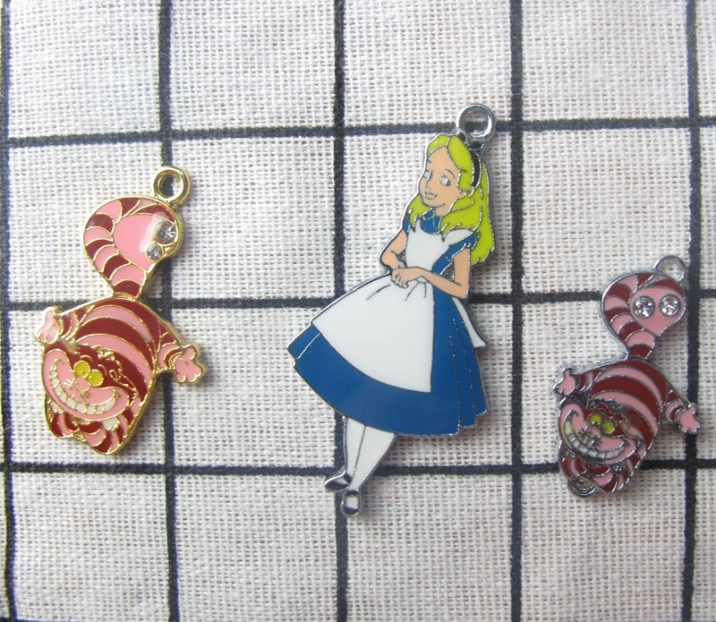 

New Style 10 Pcs Alice Cat Princess Cartoon Charm Necklace/Bracelet/Earrings Pendants DIY Jewelry Making Accessories T-101