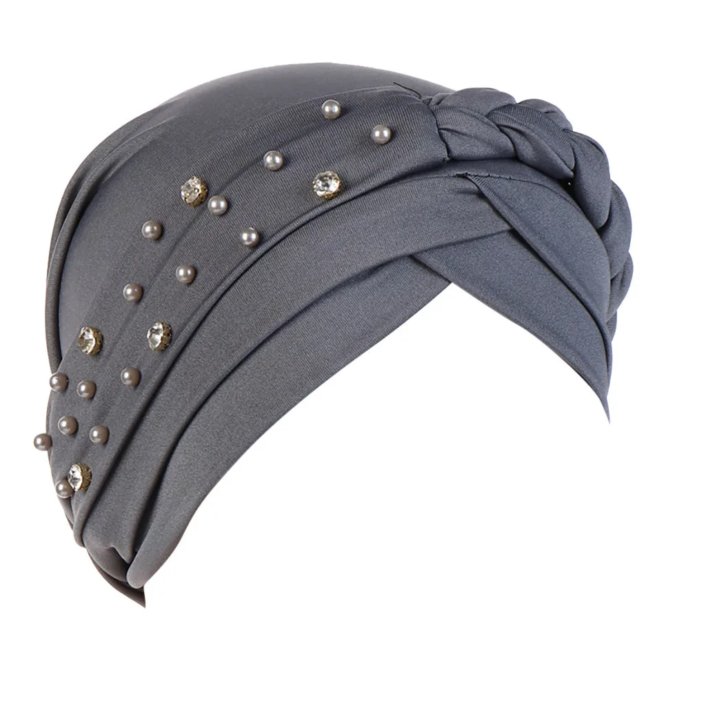 Women Beading India Hat Muslim Ruffle Cancer Chemo Turban Wrap Cap chapeau femme#P3