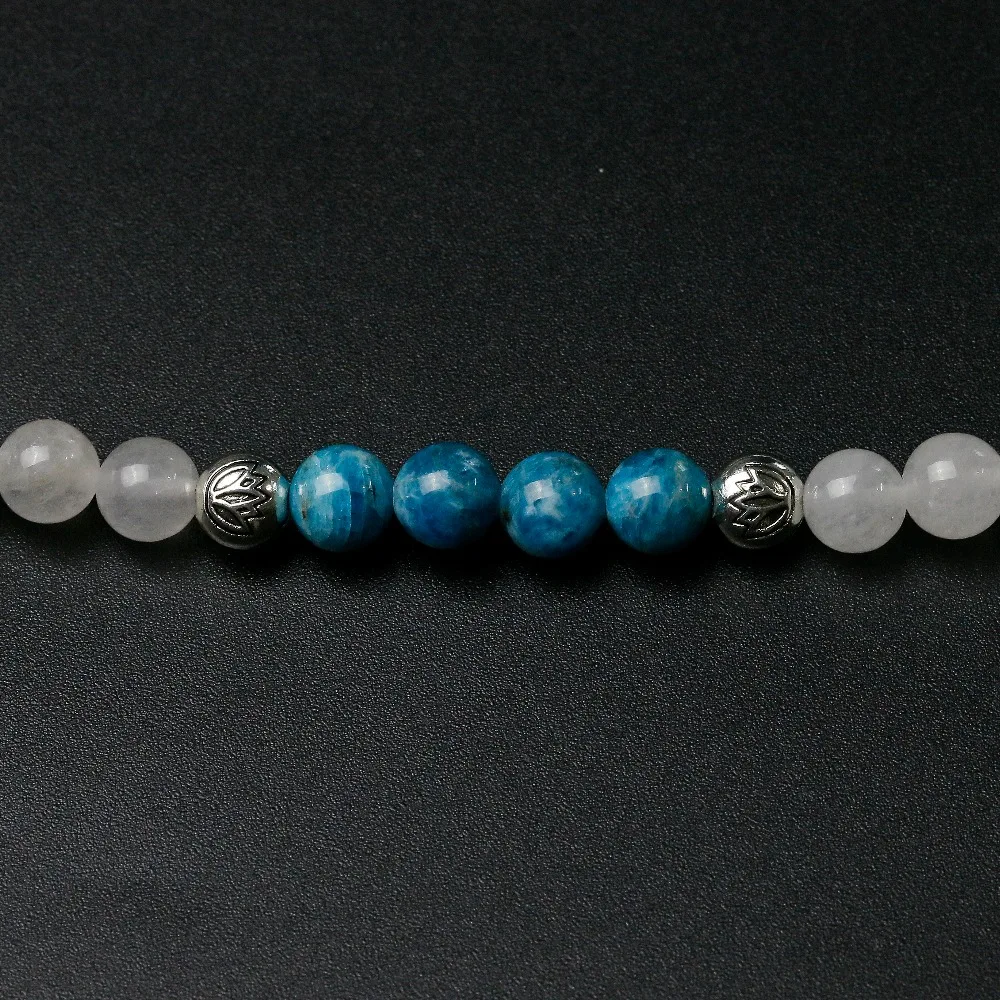 Natural White Chalcedony With Apatite Stone Beads Bracelet Men Women Wing Buddha Yoga Lotus Charm Necklace Unisex Mala Jewelry