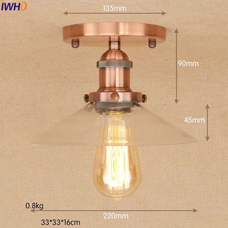 IWHD латунь цвет светодиодный потолочная винтажная лампа стекло гостиная освещение Лофт промышленный винтажный потолочный светильник Эдисона стиль освещение
