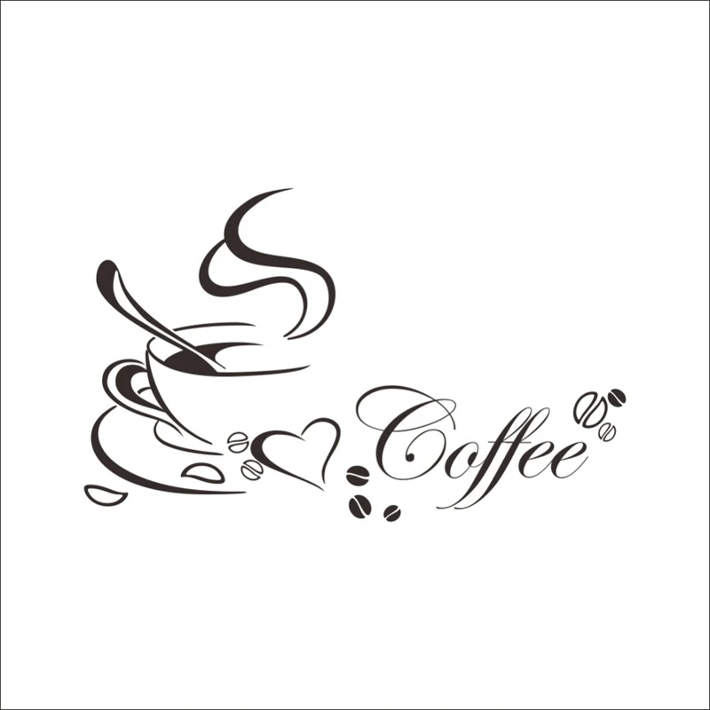 Coffee Cup Heart Kitchen Wall Sticker Quotes Living Room Restaurant Wall Decal Vinyl Wall Stickers Cuisine Home Decor Cafe Mural