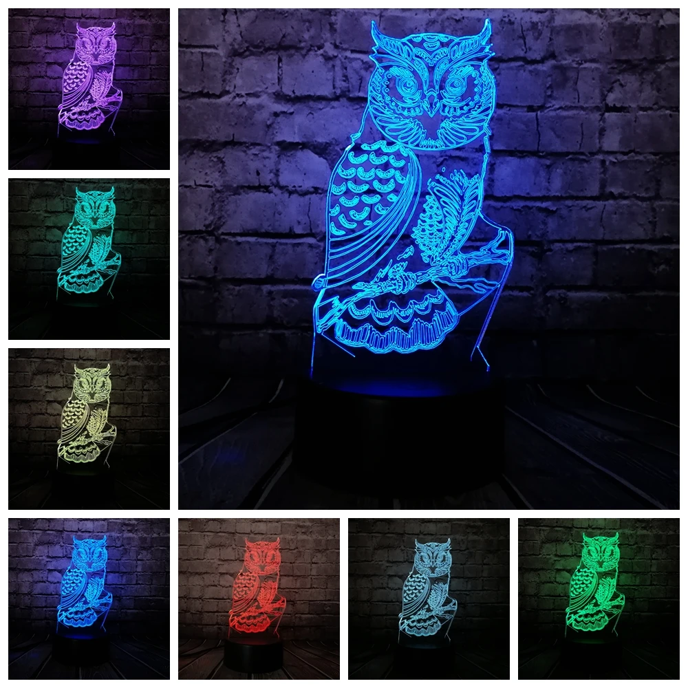 New Novelty Animal 3D Lamp Night Owl USB LED Lighting Mulitcolor Change Christmas Kids Toy Decorative luminaria Children Table | Лампы и