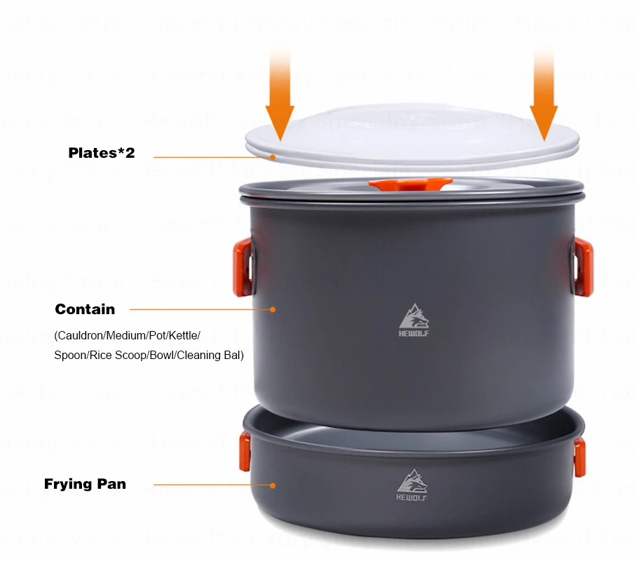 Hewolf Camping al aire libre de utensilios de cocina 4-5 personas Picnic utensilios de cocina juego de vajilla de portátil plegable de viaje multipropósito herramienta de cocina
