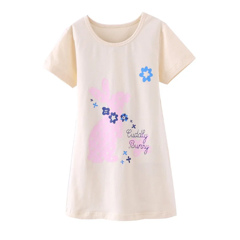 Для девочек Пижамы Ночные сорочки для девочек летние детские пижамы От 4 до 12 лет подросток ночная рубашка платье ребенка ночью натуральный хлопок Костюмы - Цвет: Цвет: желтый