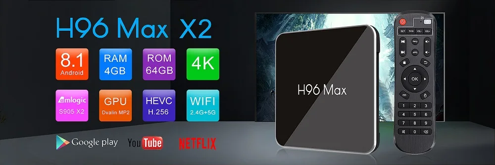 ТВ коробка H96 MAX X2 Android 8,1 DDR4 2 Гб eMMC 16 GB Поддержка 2,4G/5,8 Gwifi 1 год ip ТВ 4 K H.265 HD2.0 Google Play Youtube h96 max x2