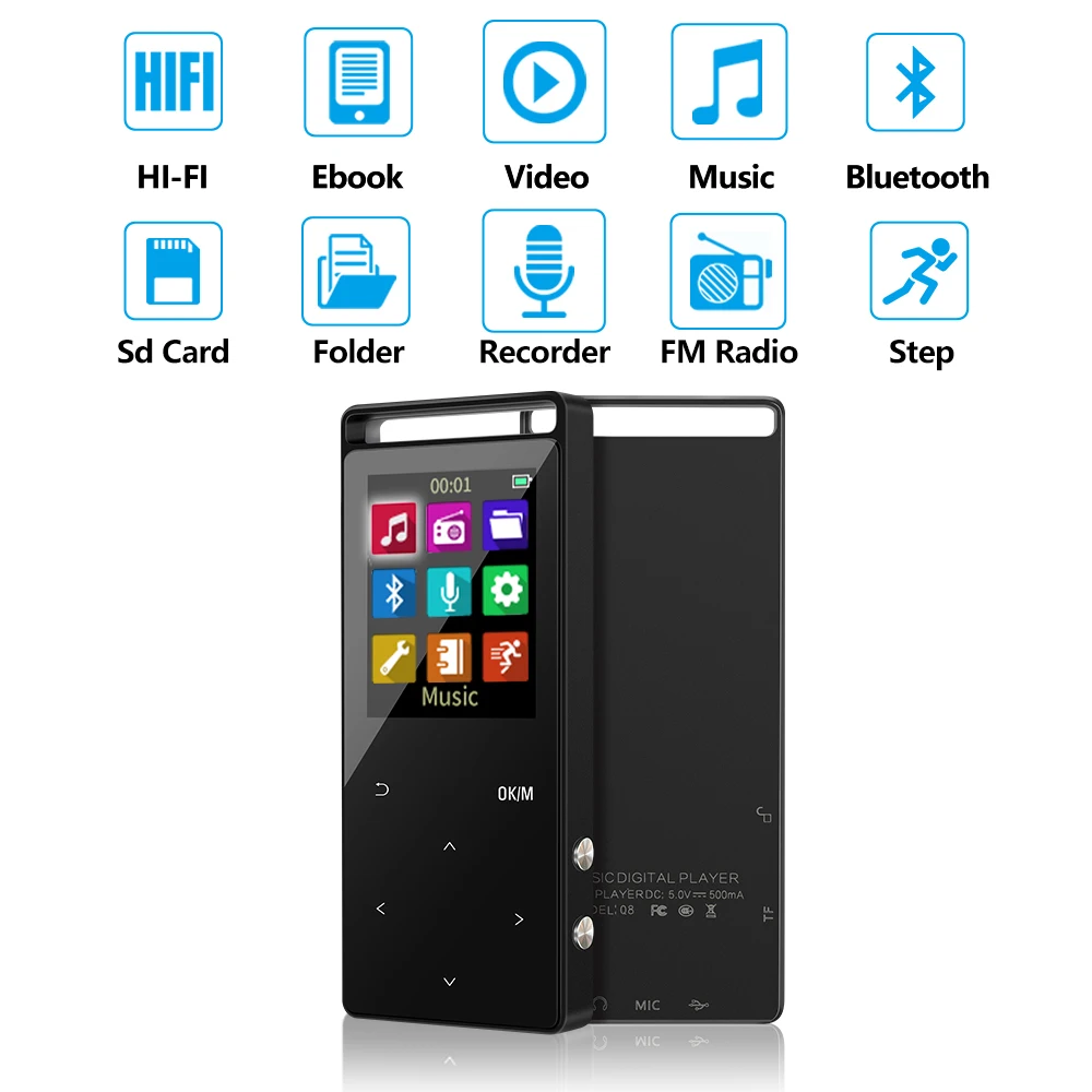

K188 16GB MP3 Player with Bluetooth Sport HiFi Digital Music Potable Audio Player With Recorder FM Radio E-book MP3 Music Player