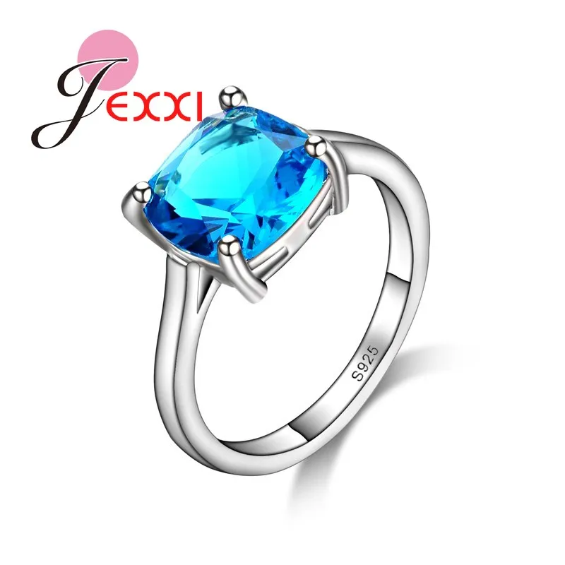 

European Style Simple Blue Cubic Zircon Crystal Wedding Engagement Rings For Women 925 Sterling Silver Finger Ring Jewelry