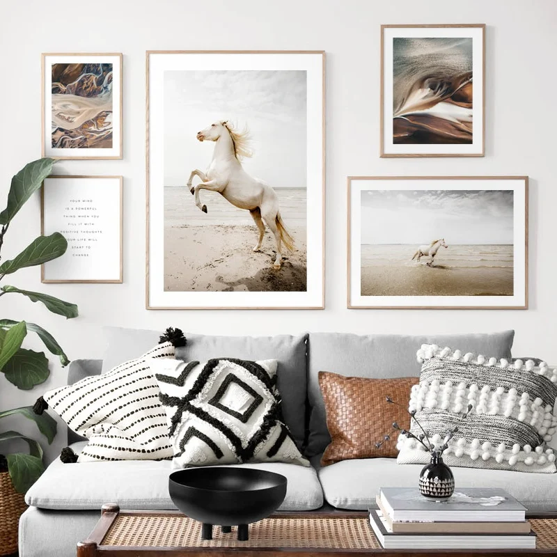 

Horse Beach Sea Abstract Quotes Landscape Wall Art Canvas Painting Nordic Posters And Prints Wall Pictures For Living Room Decor