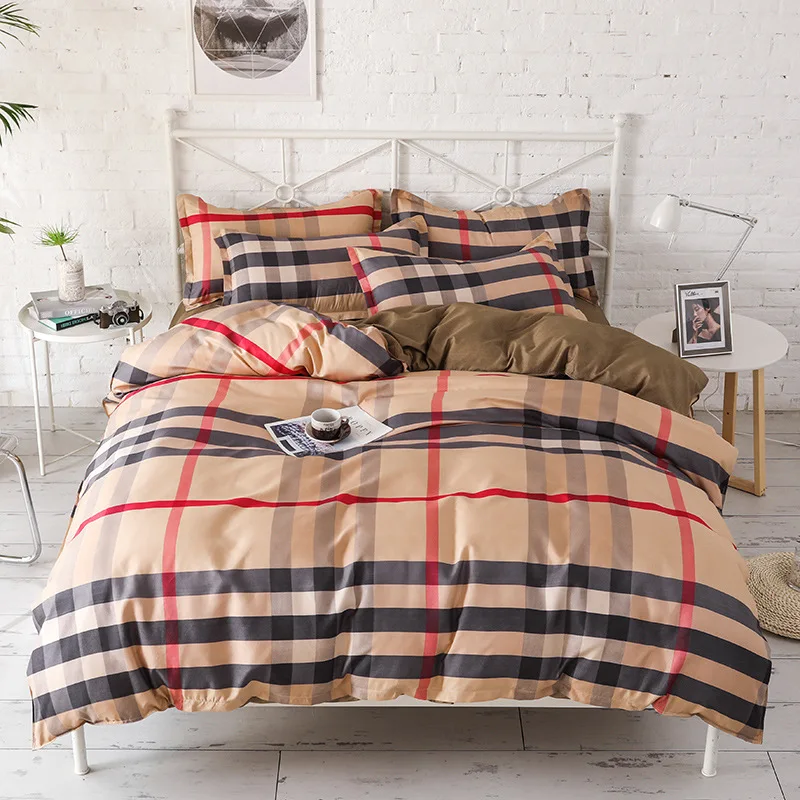 

Luxury Grid Bedding Sets Duvet Cover Bed Sheet Pillowcase Bedspread Comforter Bedding Set for Home