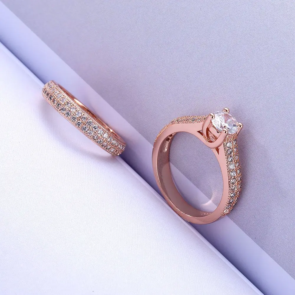 Роскошные женские белые циркониевые Свадебное обручальное кольцо Набор Мода золото серебро ювелирные изделия обещают кристалл обручальные кольца для женщин