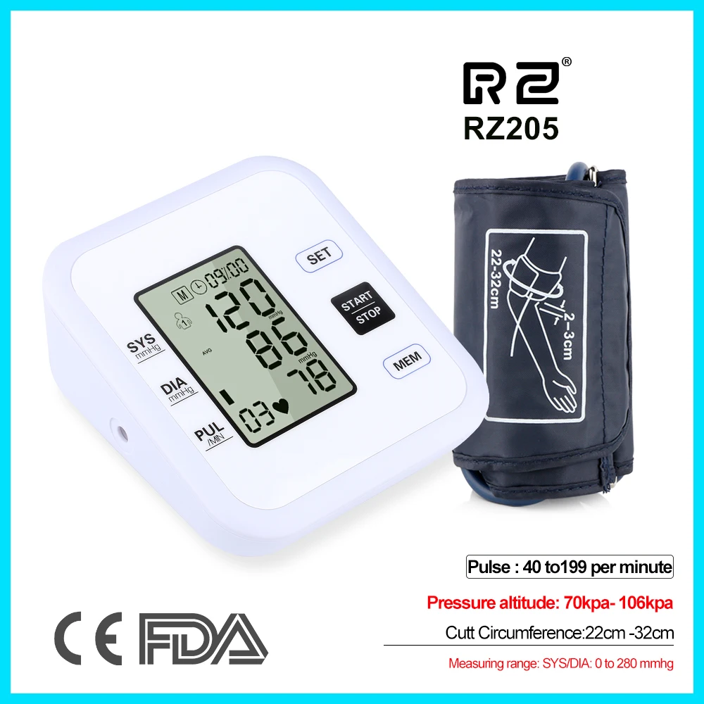 Health Care Arm Blood Pressure Monitor Heart Beat Rate Pulse Meter Tonometer Sphygmomanometers pulsometer RZ205