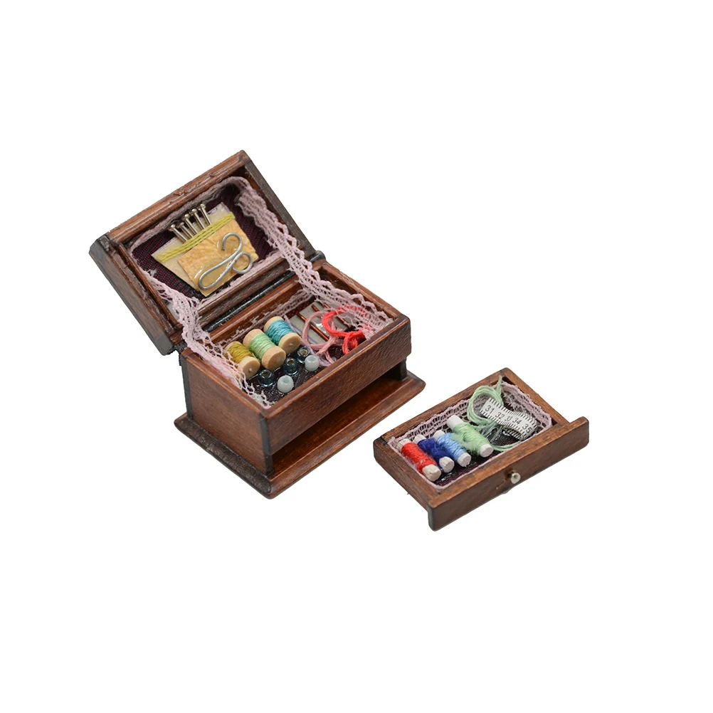 

1:12 Scale Vintage Sewing Needlework Needle Kit Box Dollhouse Miniature Decor Kids Gift for Doll Accessories