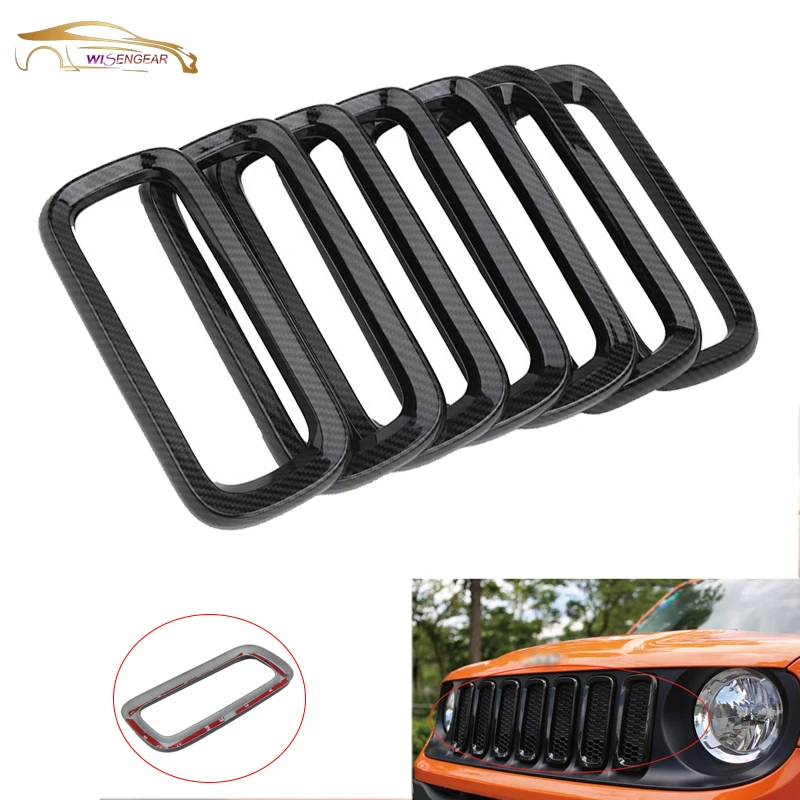 

WISENGEAR 7 Pcs Front Grille Frame Trim Lid Middle Net Cover Bezels Mesh Vent Hole Trim Ring For Jeep Renegade 2015 2016 2017 /