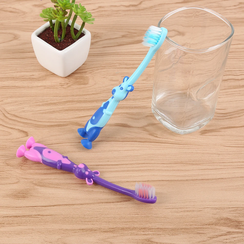 Высококачественная детская зубная щетка с мультяшными ручками, 1 шт., супер милая детская зубная щетка с ручками животных