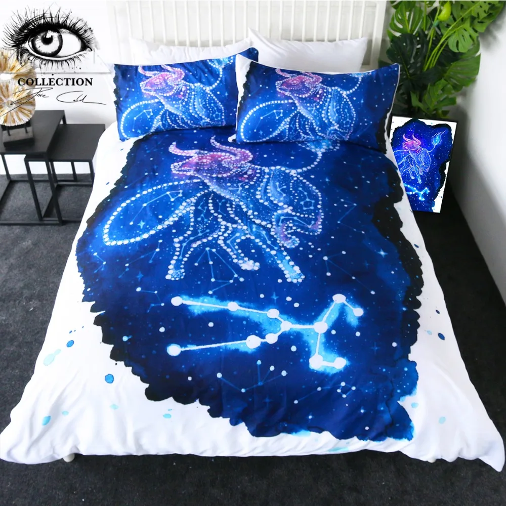 

Stier by Pixie Cold Art Bedding Set Taurus Bull Comforter Cover Constellations Lines Bed Set Galaxy Stars Celestial Bedspreads