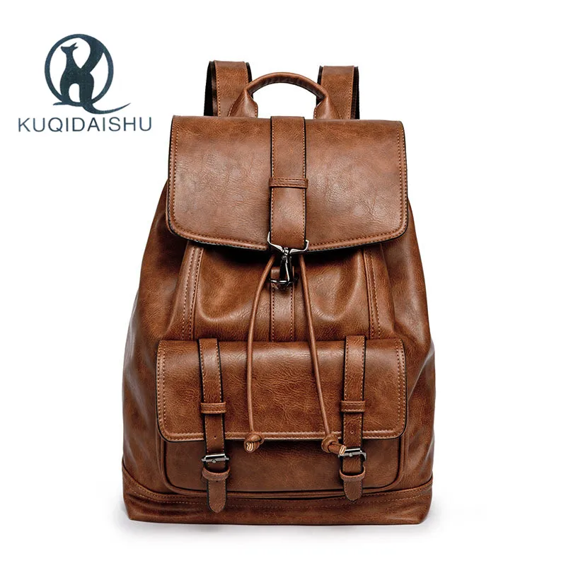 Backpack Men PU Leather School Backpack Bag For College Design Men Casual Daypacks Travel