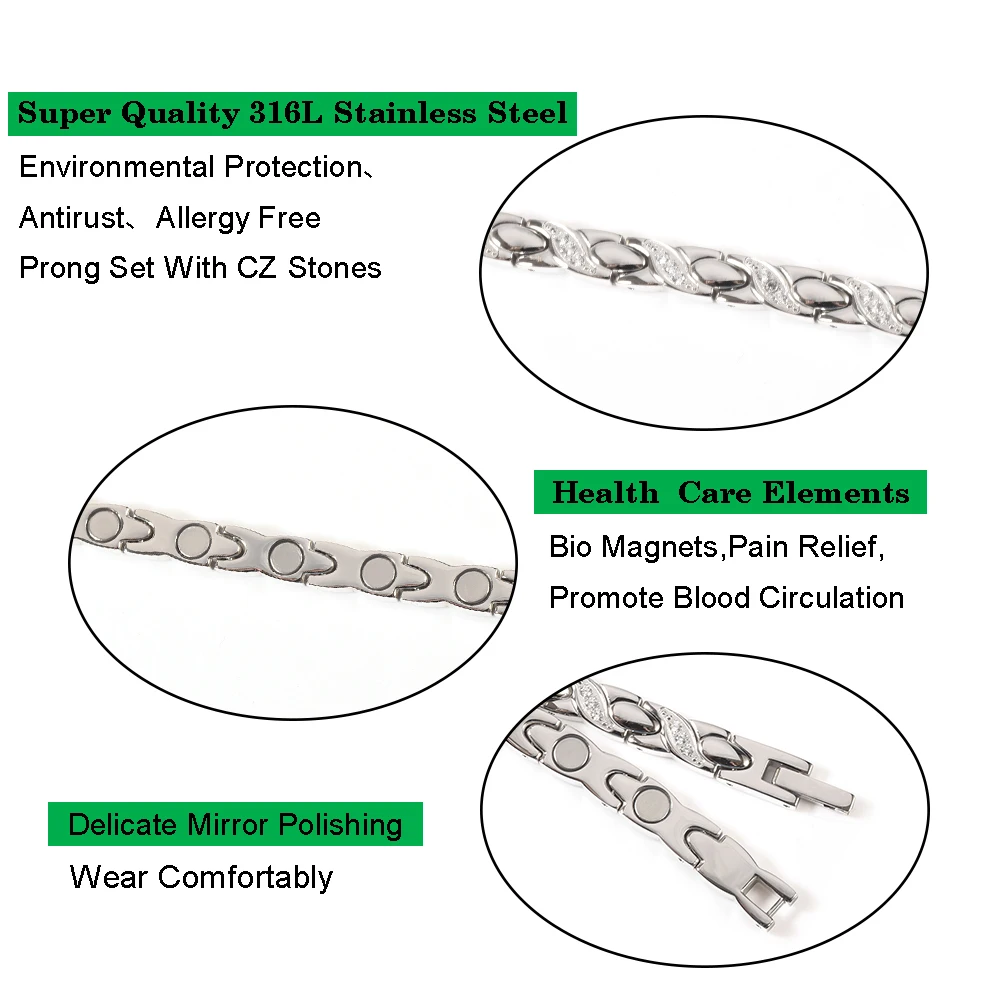 Ювелирные изделия Wollet очаровательные 5 в 1 или все магниты CZ камень 316L нержавеющая сталь магнитный браслет для женщин забота о здоровье