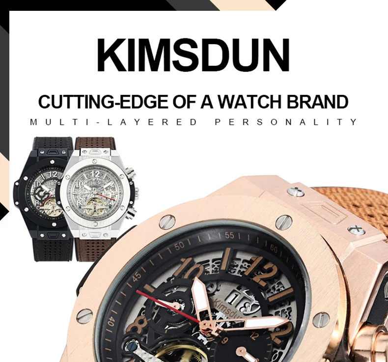 KIMSDUN Мужские автоматические механические часы модные повседневные роскошные классические турбийон спортивный тренд силиконовый ремешок золотые часы Relogio