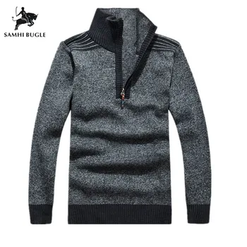

Mens Sweaters 2019 Cashmere Thicker Sweater Men Fashion Sweater Chest Pocket Stand Collar Zipper Slim Christmas Jersey Man